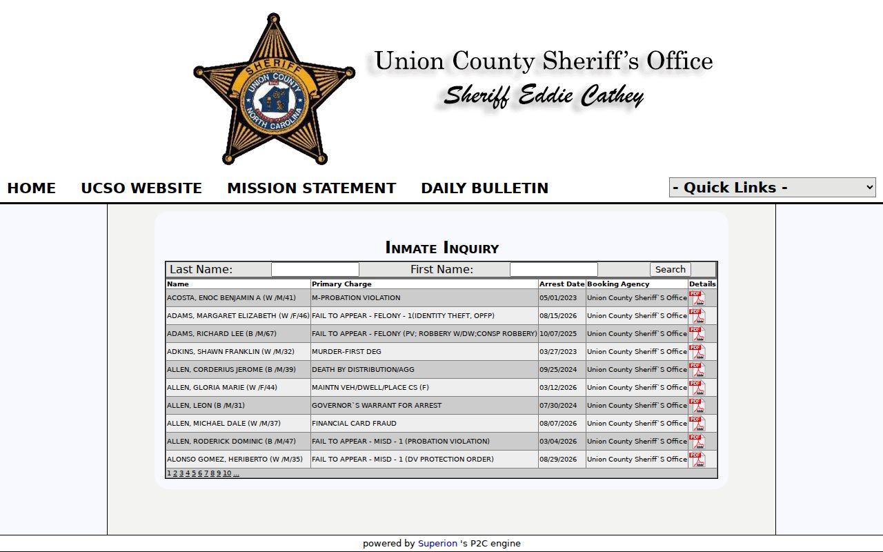 Monroe residents directory Union County inmate inquiry