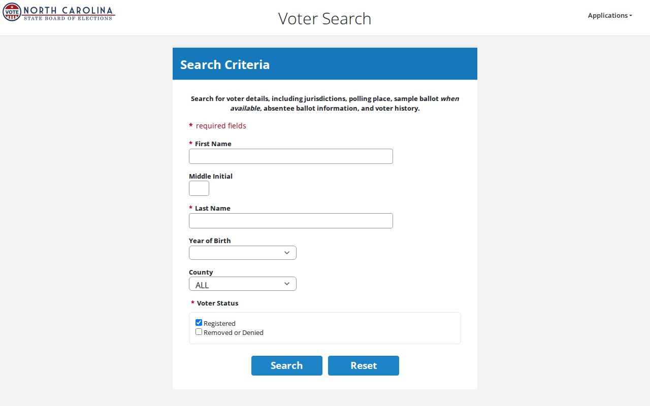 Monroe resident lookup using the North Carolina voter registration search
